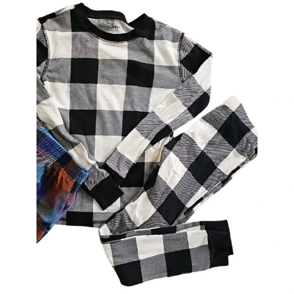 Old Navy Cat & Jack Plaid Pajama Bundle Cozy Thermal Fleece Sets Size 10 M/L